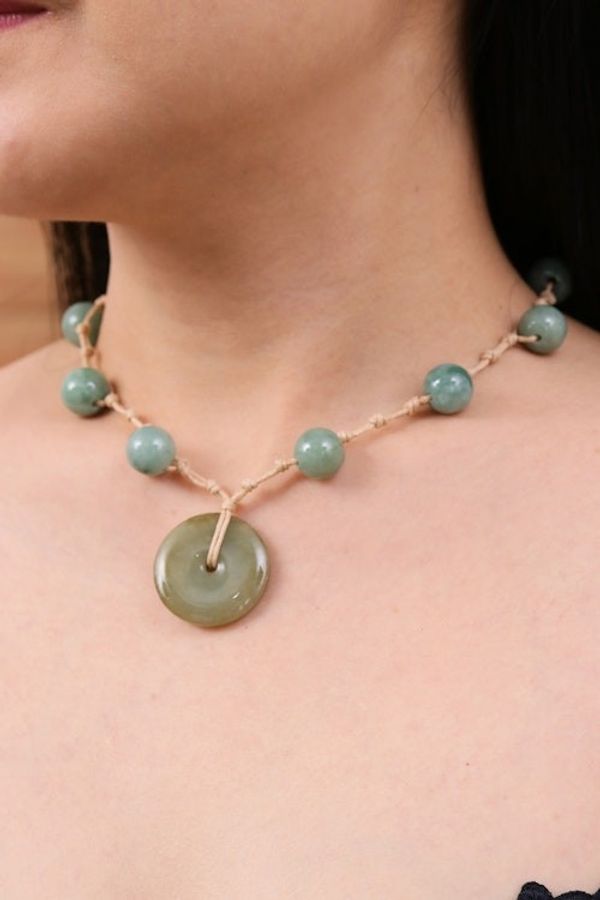 Alternate image for Jade Pendant Necklace on Knotted Cords from Thailand Natural Spirit