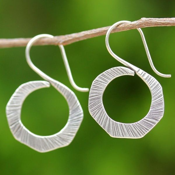 Alternate image for Thai Silver Drop Earrings in Geometric Shape for Women Striped Swan