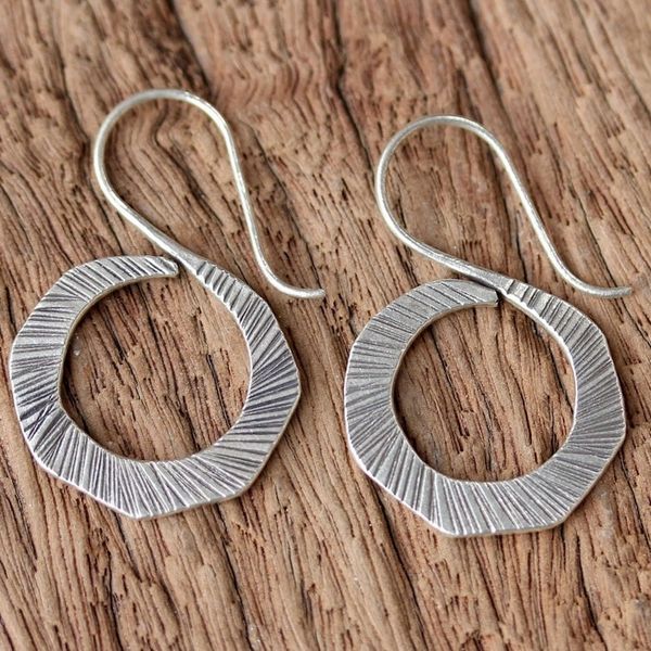 Alternate image for Thai Silver Drop Earrings in Geometric Shape for Women Striped Swan
