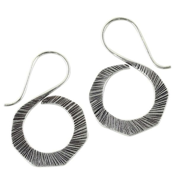Alternate image for Thai Silver Drop Earrings in Geometric Shape for Women Striped Swan