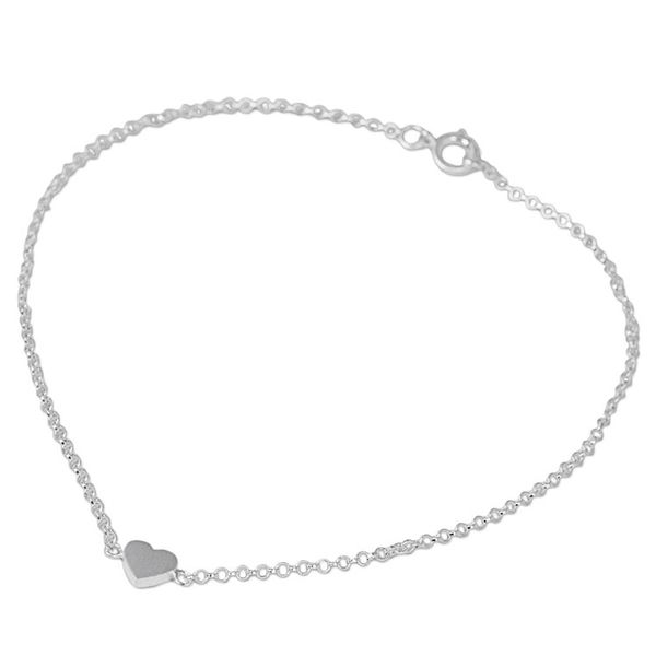 Alternate image for Artisan Crafted Sterling Silver Heart Anklet from Thailand Full Heart