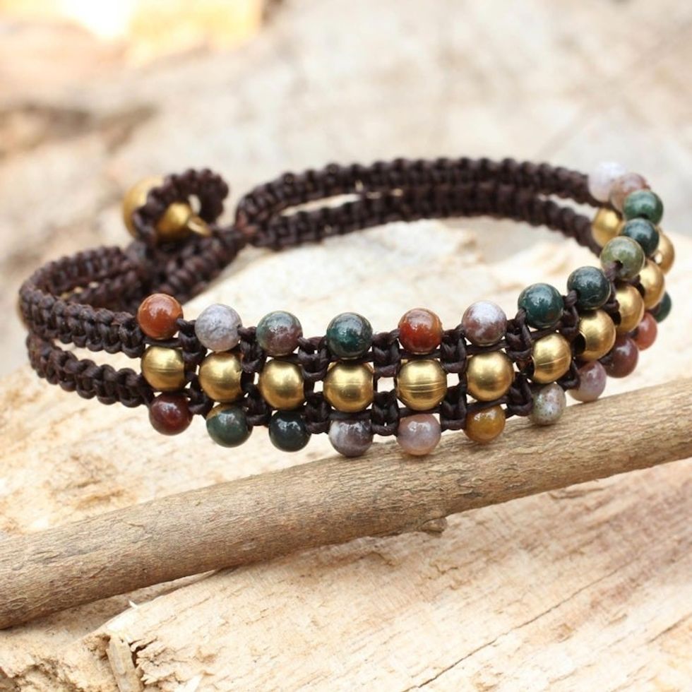 Jasper and Brass Wristband Bracelet 'Colors of Joy'