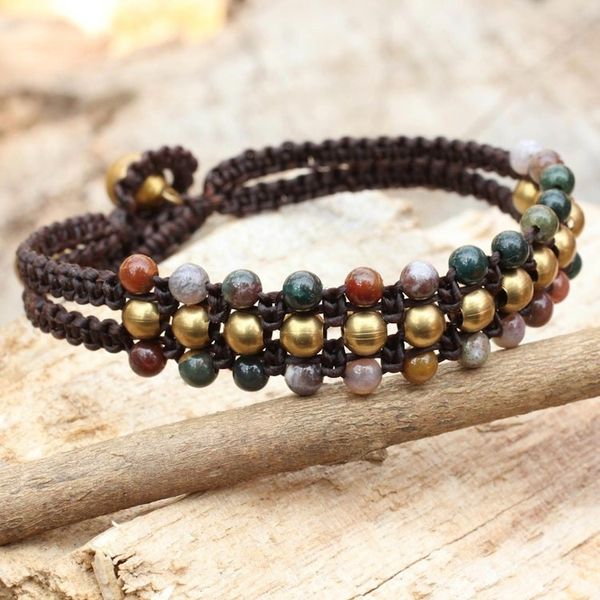Alternate image for Jasper and Brass Wristband Bracelet Colors of Joy