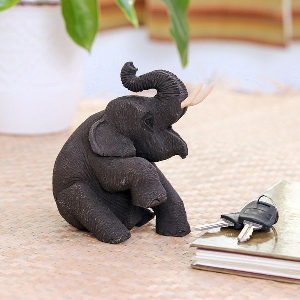 Alternate image for Thai Hand Carved Teak Wood Baby Elephant Sculpture Happy Baby Elephant