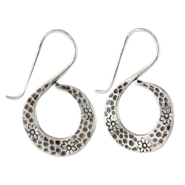 Alternate image for Womens Silver Floral Drop Earrings from Thailand Floral Swan