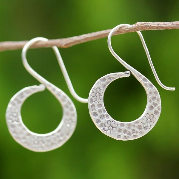 Alternate image for Womens Silver Floral Drop Earrings from Thailand Floral Swan