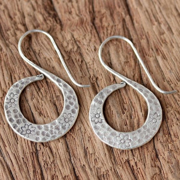 Alternate image for Womens Silver Floral Drop Earrings from Thailand Floral Swan