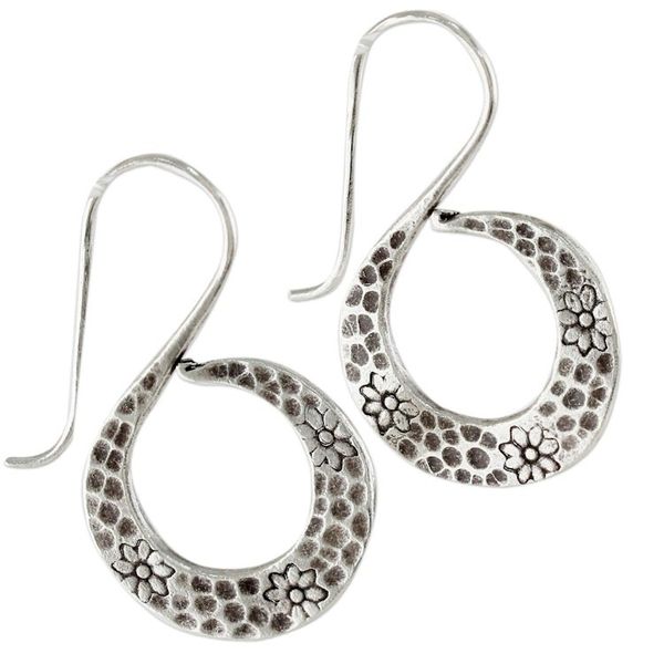 Alternate image for Womens Silver Floral Drop Earrings from Thailand Floral Swan