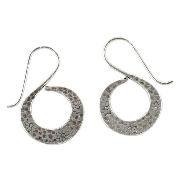 Alternate image for Womens Silver Floral Drop Earrings from Thailand Floral Swan