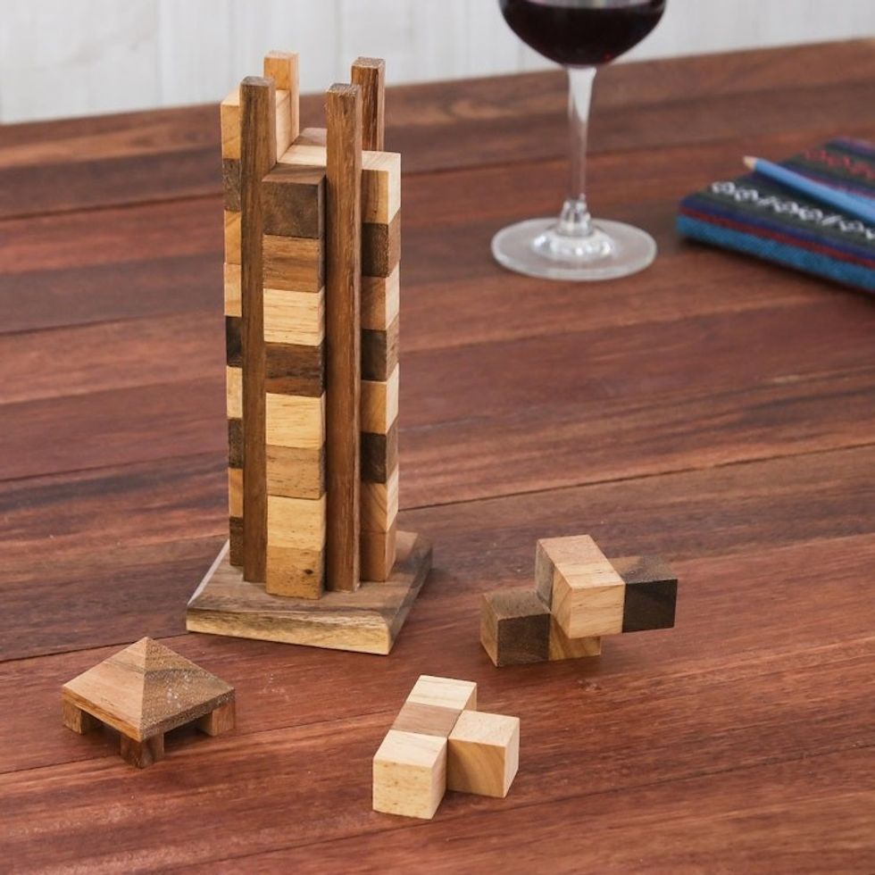 Hand Made Wood Tower Puzzle Game from Thailand 'Babylon Tower'