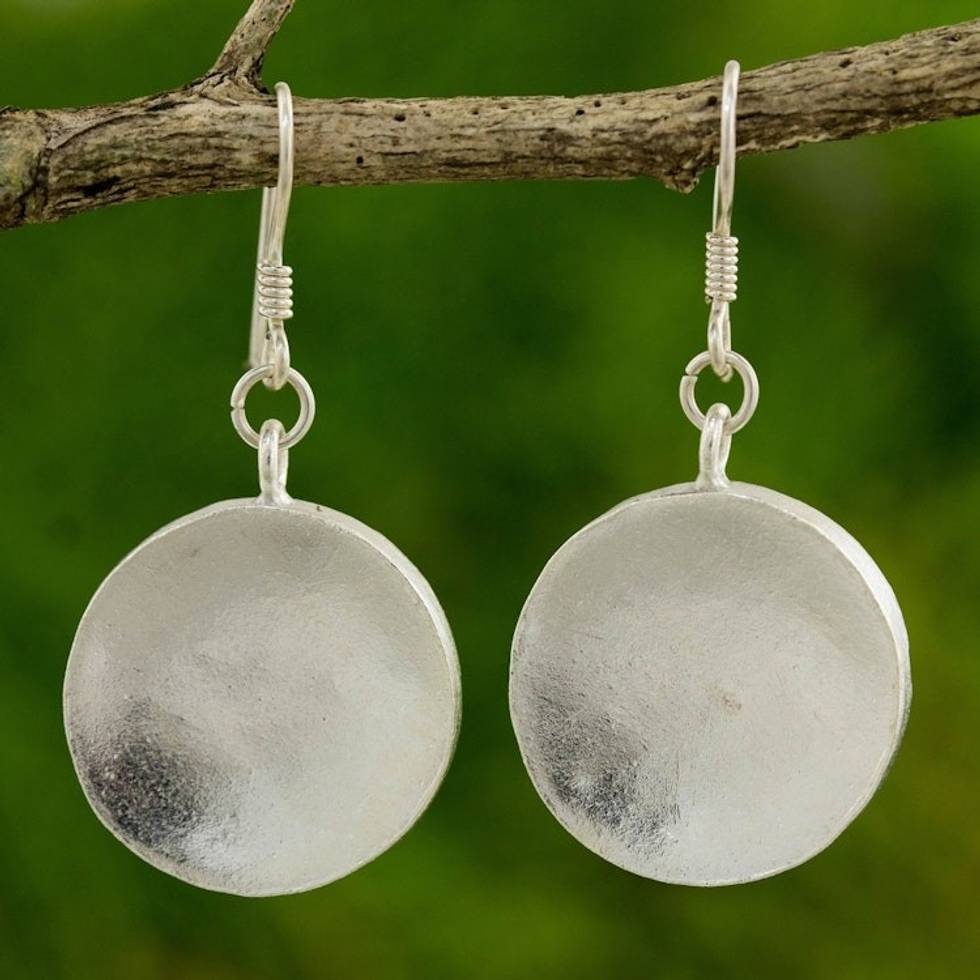 Hand Crafted Silver Dangle Earrings from Thailand 'Thai Moon'