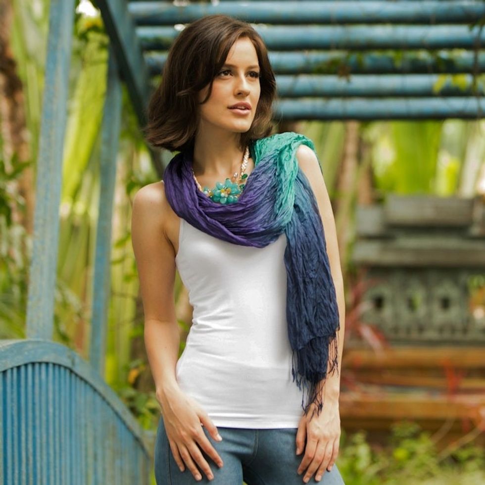Blue Green Purple Silk Scarf 'Cool Transition'