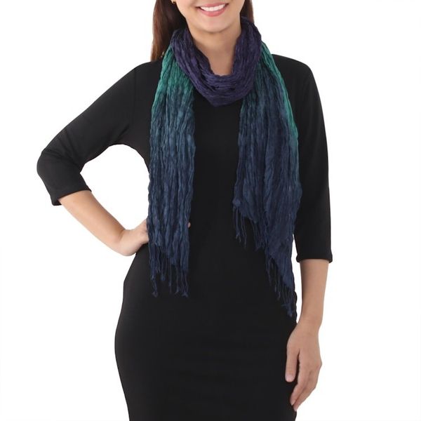 Alternate image for Blue Green Purple Silk Scarf Cool Transition