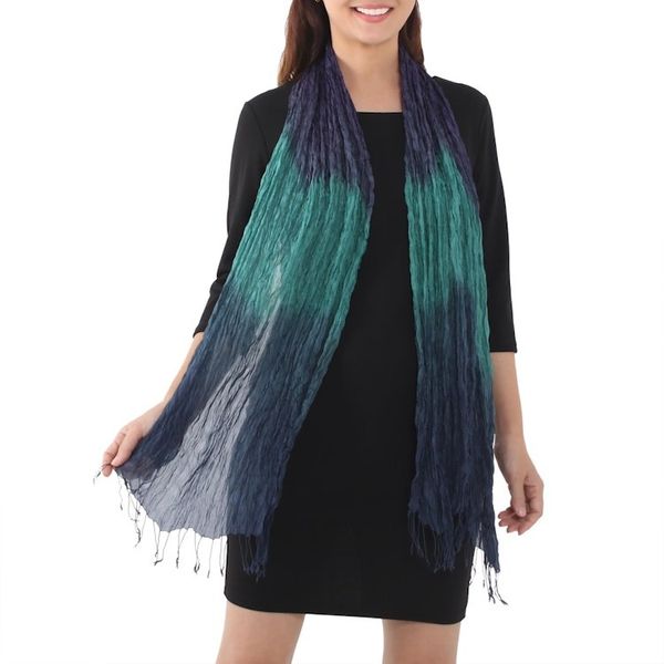 Alternate image for Blue Green Purple Silk Scarf Cool Transition