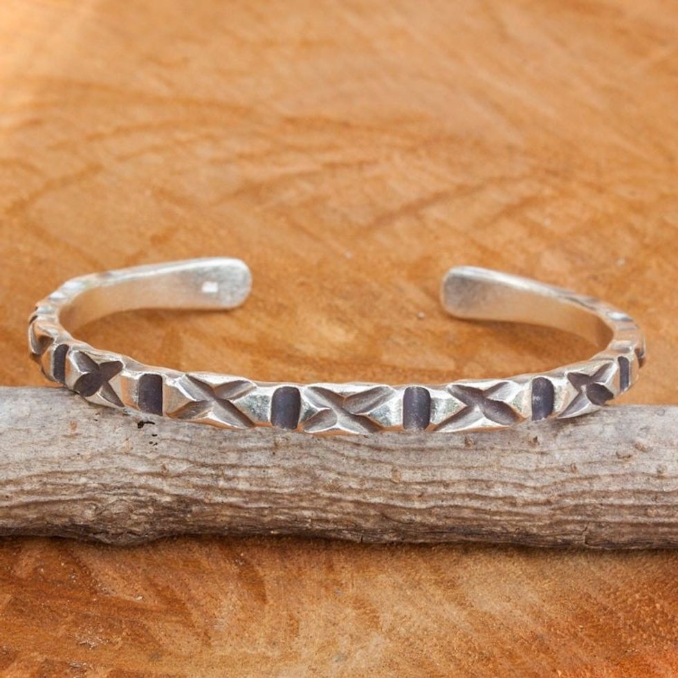 Hand Crafted Hill Tribe Sterling Silver Cuff Bracelet 'Karen Kisses'