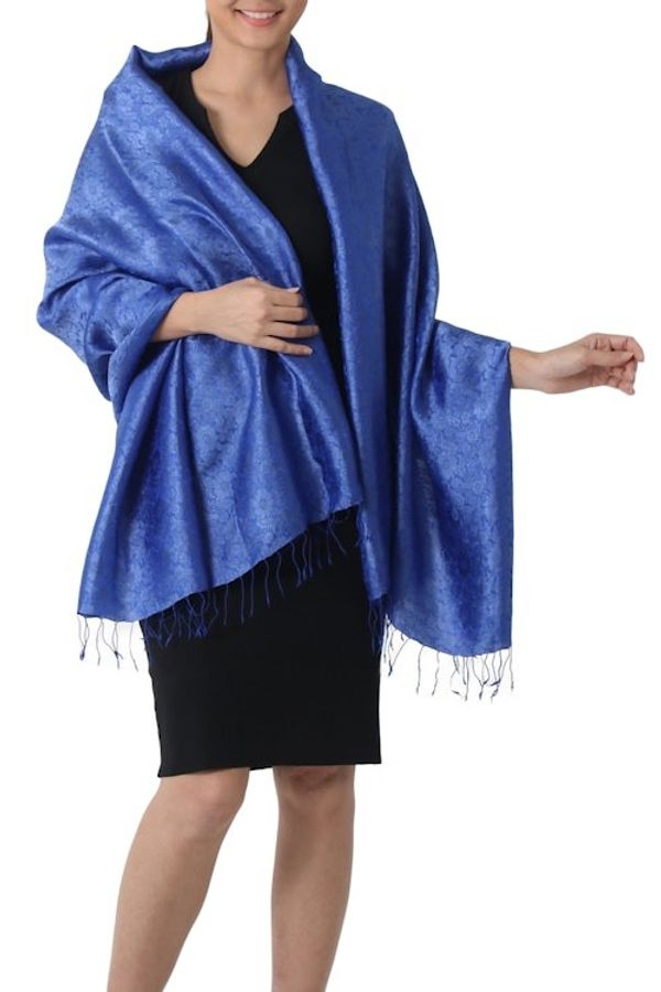 Alternate image for Artisan Crafted Rayon Blend Floral Shawl from Thailand Mandarin Royal