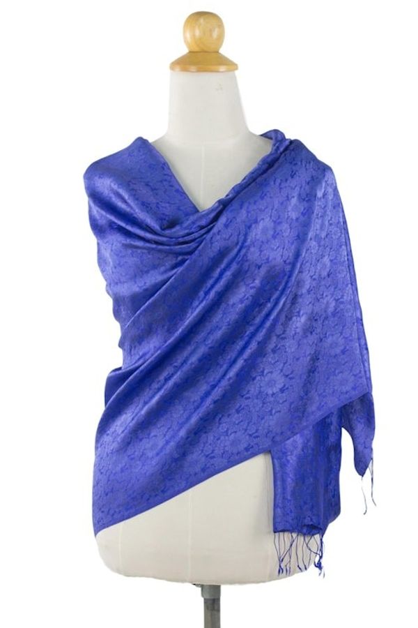 Alternate image for Artisan Crafted Rayon Blend Floral Shawl from Thailand Mandarin Royal