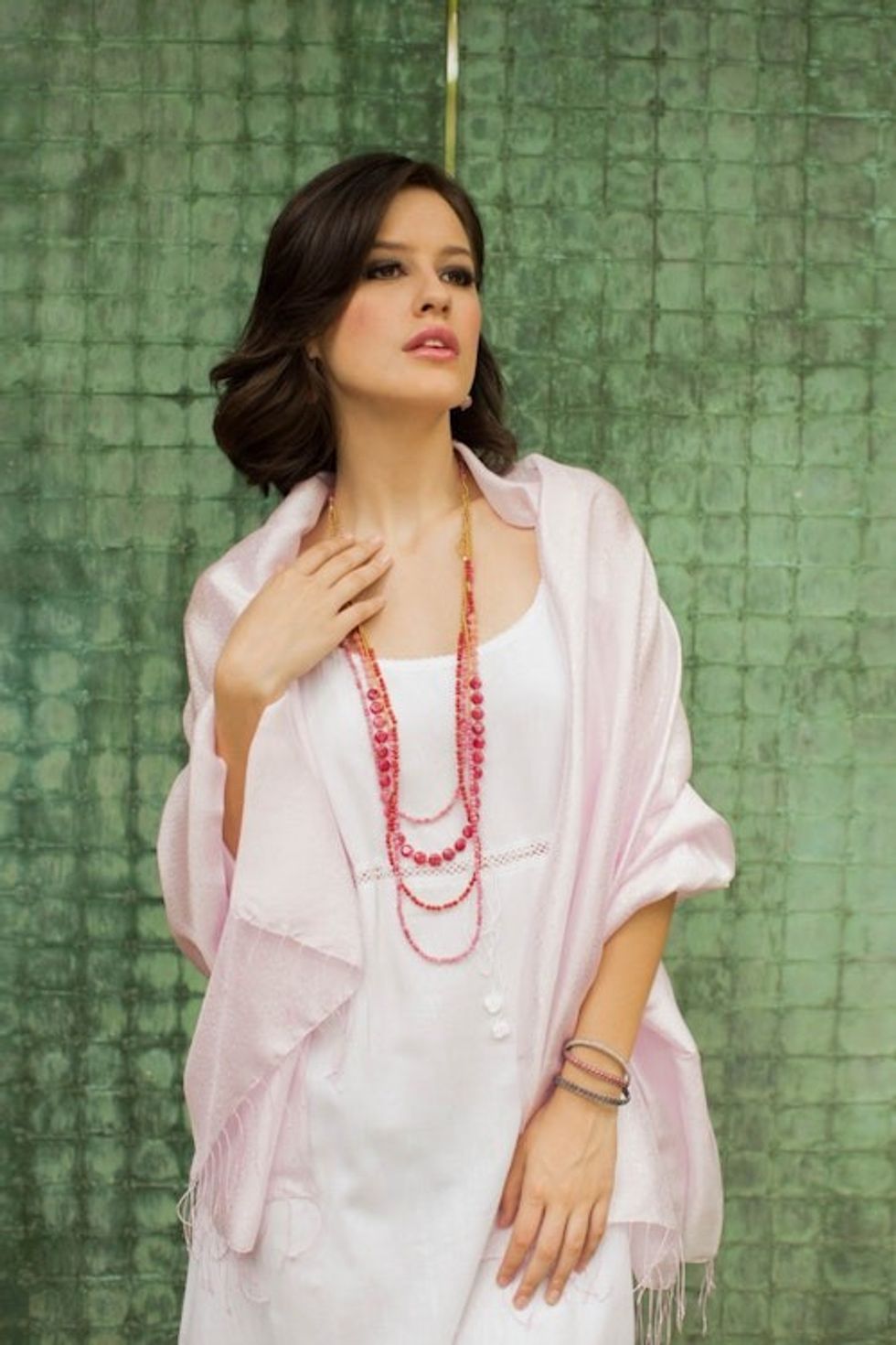 Pale Pink Floral Jacquard Shawl of a RayonSilk Blend 'Elegance in Pink'