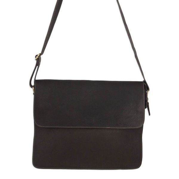 Alternate image for Artisan Crafted Flap Messenger Bag in Espresso Brown Leather Smooth Espresso Brown