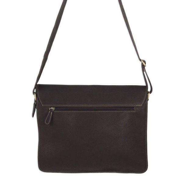 Alternate image for Artisan Crafted Flap Messenger Bag in Espresso Brown Leather Smooth Espresso Brown