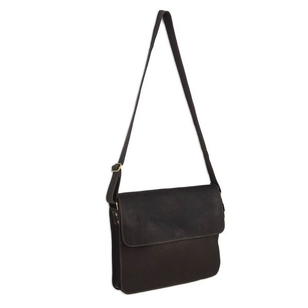 Alternate image for Artisan Crafted Flap Messenger Bag in Espresso Brown Leather Smooth Espresso Brown