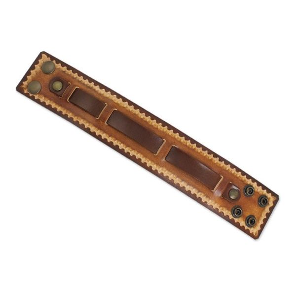 Alternate image for Hand Tooled Brown Leather Bracelet for Men Western Quest