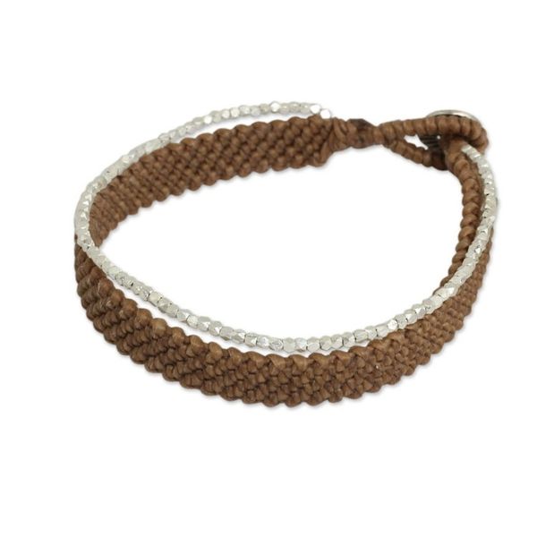 Alternate image for Silver 950 Hill Tribe Beaded Brown Cord Bracelet Blithe Brown