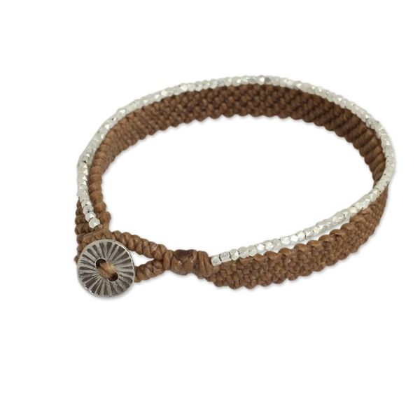 Alternate image for Silver 950 Hill Tribe Beaded Brown Cord Bracelet Blithe Brown