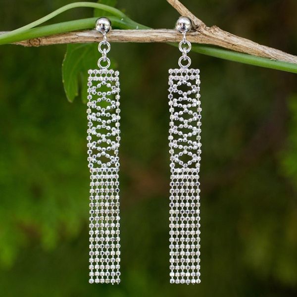 Alternate image for Contemporary Sterling Silver Waterfall Style Earrings Mandarin Fringe