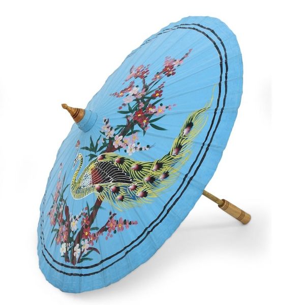 Alternate image for Fair Trade Blue Asian Parasol in Handpainted Cotton Fabric Prince Peacock
