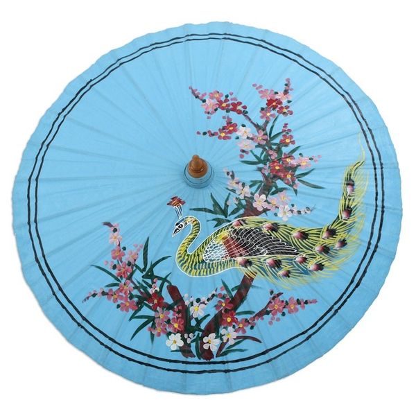 Alternate image for Fair Trade Blue Asian Parasol in Handpainted Cotton Fabric Prince Peacock