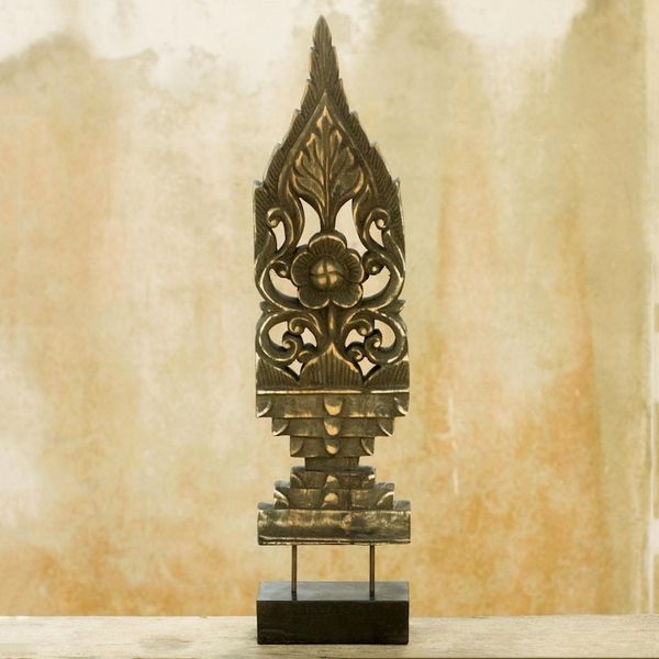 Alternate image for Hand Made Wood Floral Sculpture Gold Tone from Thailand Royal Flowers