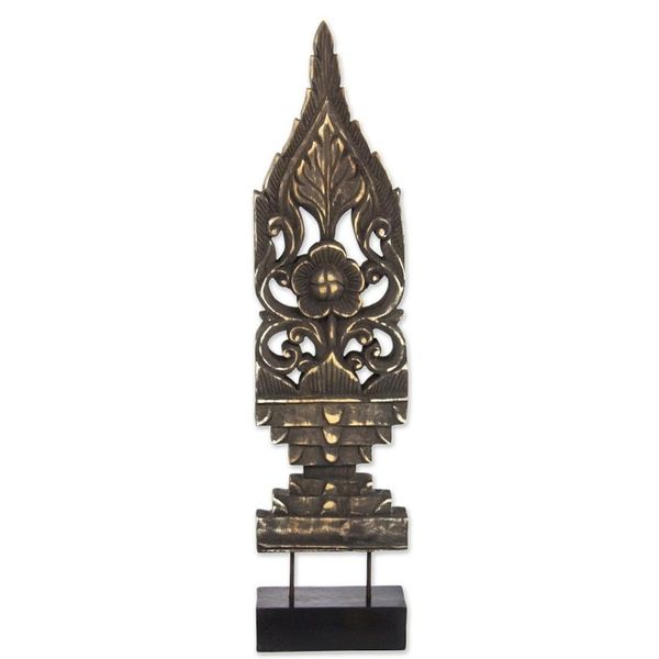 Alternate image for Hand Made Wood Floral Sculpture Gold Tone from Thailand Royal Flowers