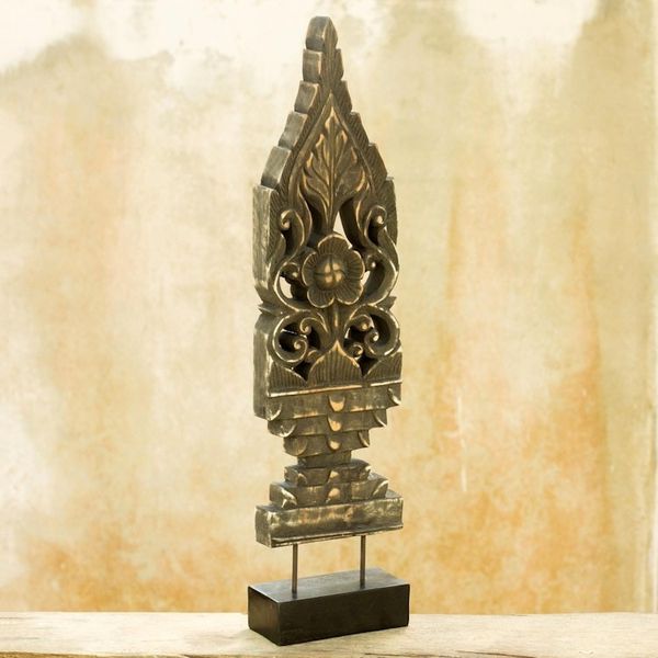 Alternate image for Hand Made Wood Floral Sculpture Gold Tone from Thailand Royal Flowers