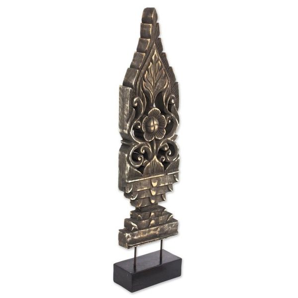 Alternate image for Hand Made Wood Floral Sculpture Gold Tone from Thailand Royal Flowers