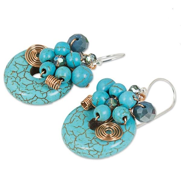 Alternate image for Dyed Calcite Sterling Silver Dangle Earrings from Thailand Moonlight Garden in Blue