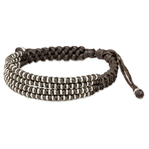 Alternate image for Hand Knotted Grey Cord Bracelet with Silver Accents Grey Chiang Mai Quartet