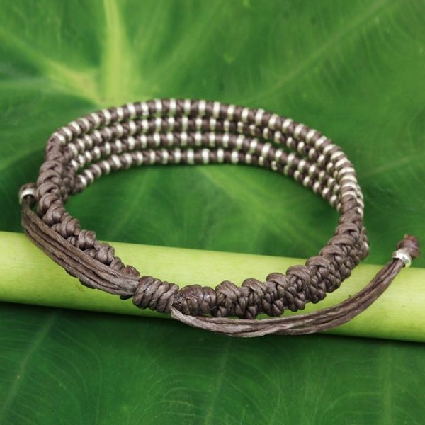 Alternate image for Hand Knotted Grey Cord Bracelet with Silver Accents Grey Chiang Mai Quartet