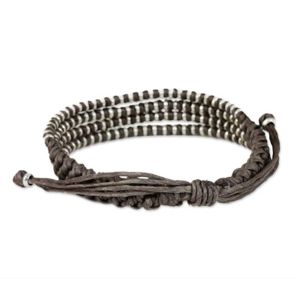 Alternate image for Hand Knotted Grey Cord Bracelet with Silver Accents Grey Chiang Mai Quartet
