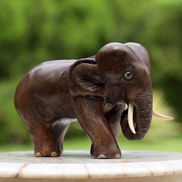 Alternate image for Hand Carved Wood Elephant Sculpture from Thailand Charming Little Elephant