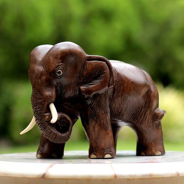 Alternate image for Hand Carved Wood Elephant Sculpture from Thailand Charming Little Elephant