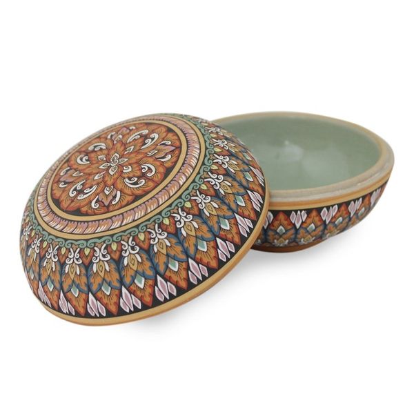 Alternate image for Fair Trade Thai Painted Celadon Ceramic Round Jewelry Box Thai Temptation