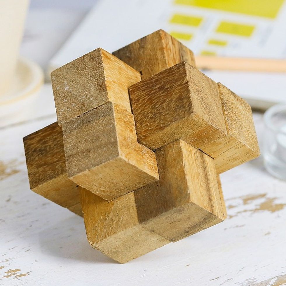 Hand Made Wood Puzzle Game 6 Pieces from Thailand 'Wood Burr'