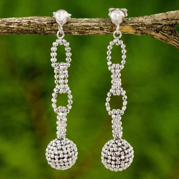 Alternate image for Sterling Silver Chain Link Dangle Earrings from Thailand Disco Balls