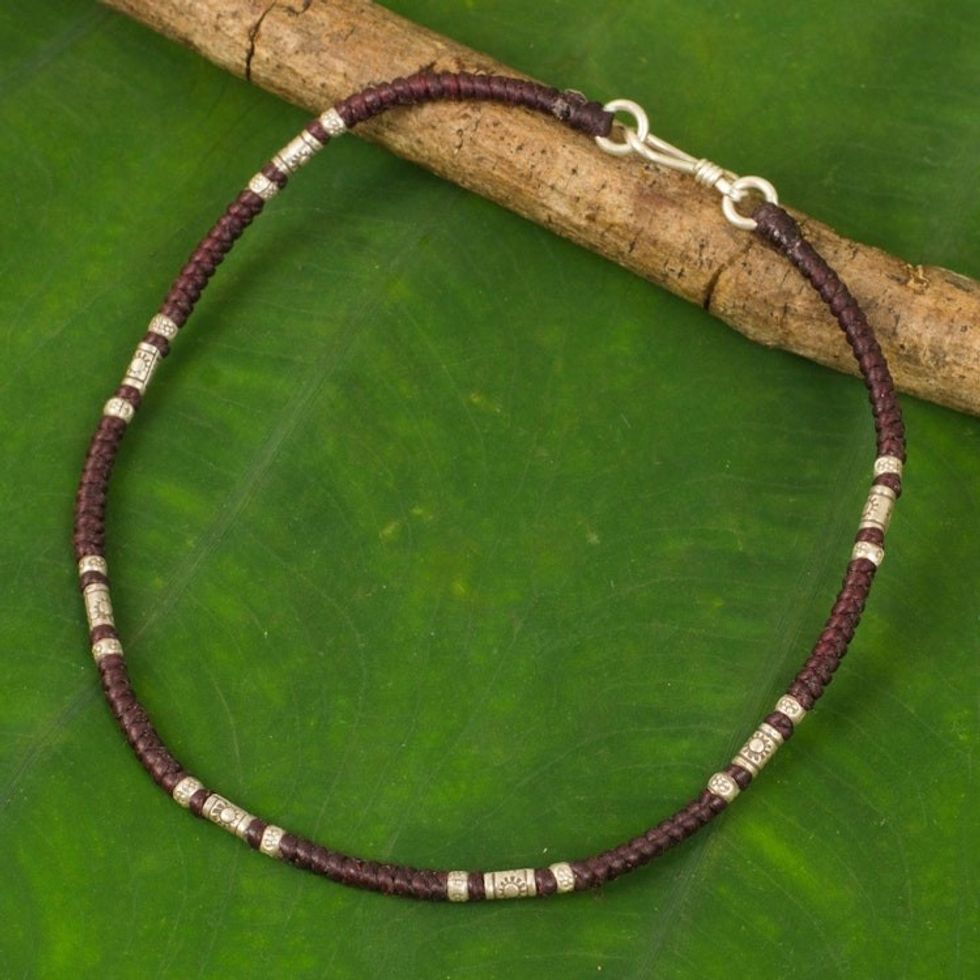 Artisan Crafted Maroon Anklet with Karen Hill Tribe Silver 'Wandering Maroon'