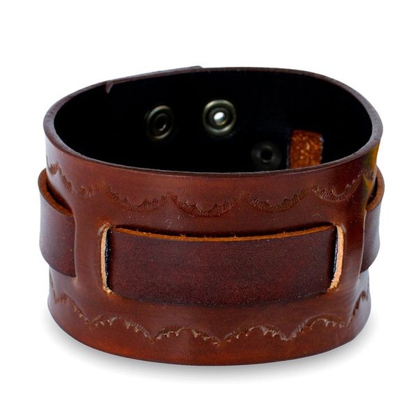 Alternate image for Hand Tooled Brown Leather Wristband Bracelet for Men Western Brown