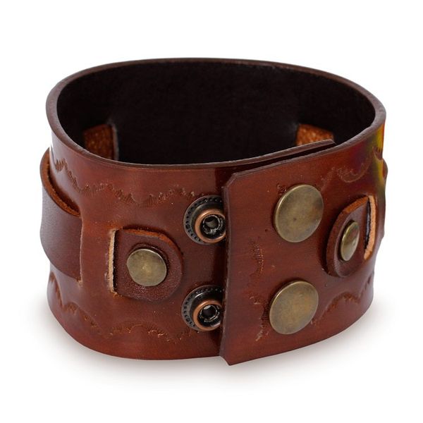 Alternate image for Hand Tooled Brown Leather Wristband Bracelet for Men Western Brown