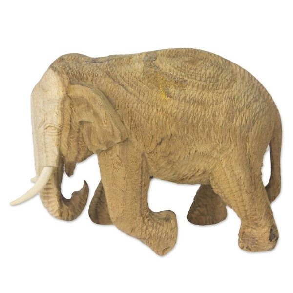 Alternate image for Handmade Rain Tree and Ivory Wood Elephant Statuette Blissful Elephant