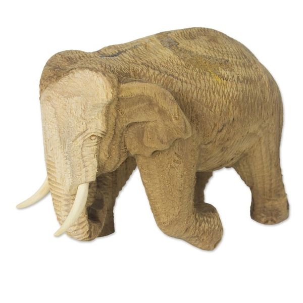 Alternate image for Handmade Rain Tree and Ivory Wood Elephant Statuette Blissful Elephant