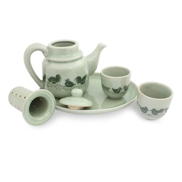 Alternate image for Green Thai Celadon Ceramic Tea Set for Two Cute Chicks